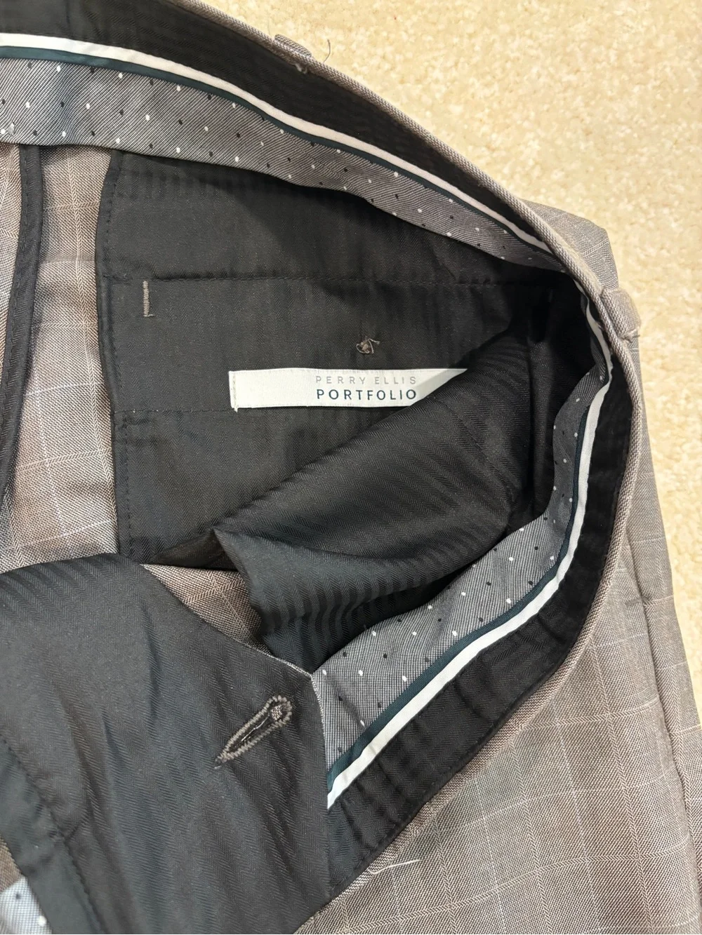 Perry Ellis Plaid Gray Brown Dress Pants Size 34